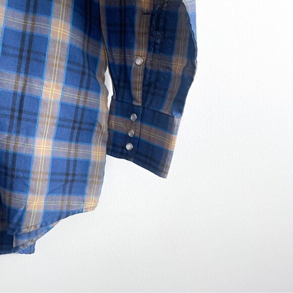 MWG Apparel Western Shirt Men's L Snap-Up Blue Gold Black Plaid Long-Sleeved - Picture 3 of 11
